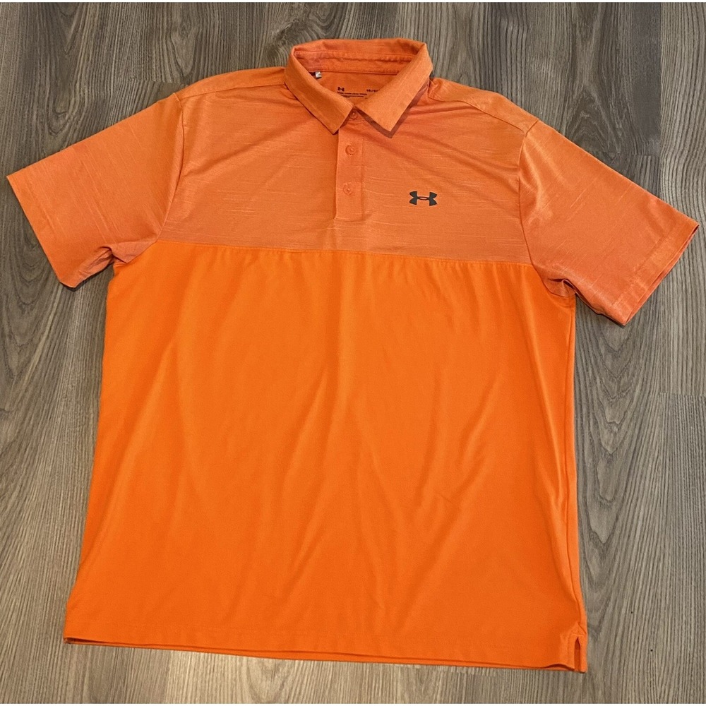 Under Armour Loose Heatgear Orange Performance Polo Men's size Large Golf Casual